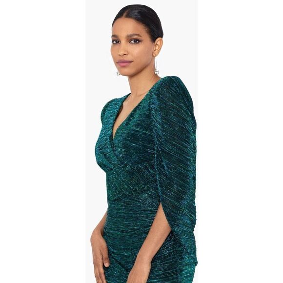 Betsy & Adam "MARISA" LONG CRINKLE DRAPE SLEEVE DRESS in Jade NWT Size 2 Petite - Picture 4 of 10